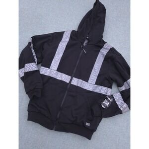 Tough Duck  Hoodie Jacket Mens Medium Black Hi Vis Reflective Workwear